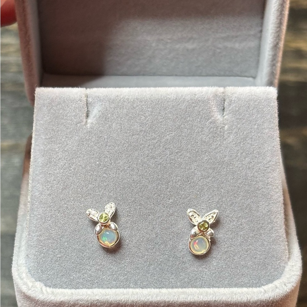Artsy Bespoke Opal and Peridot Earrings in 925 Sterling Silver.